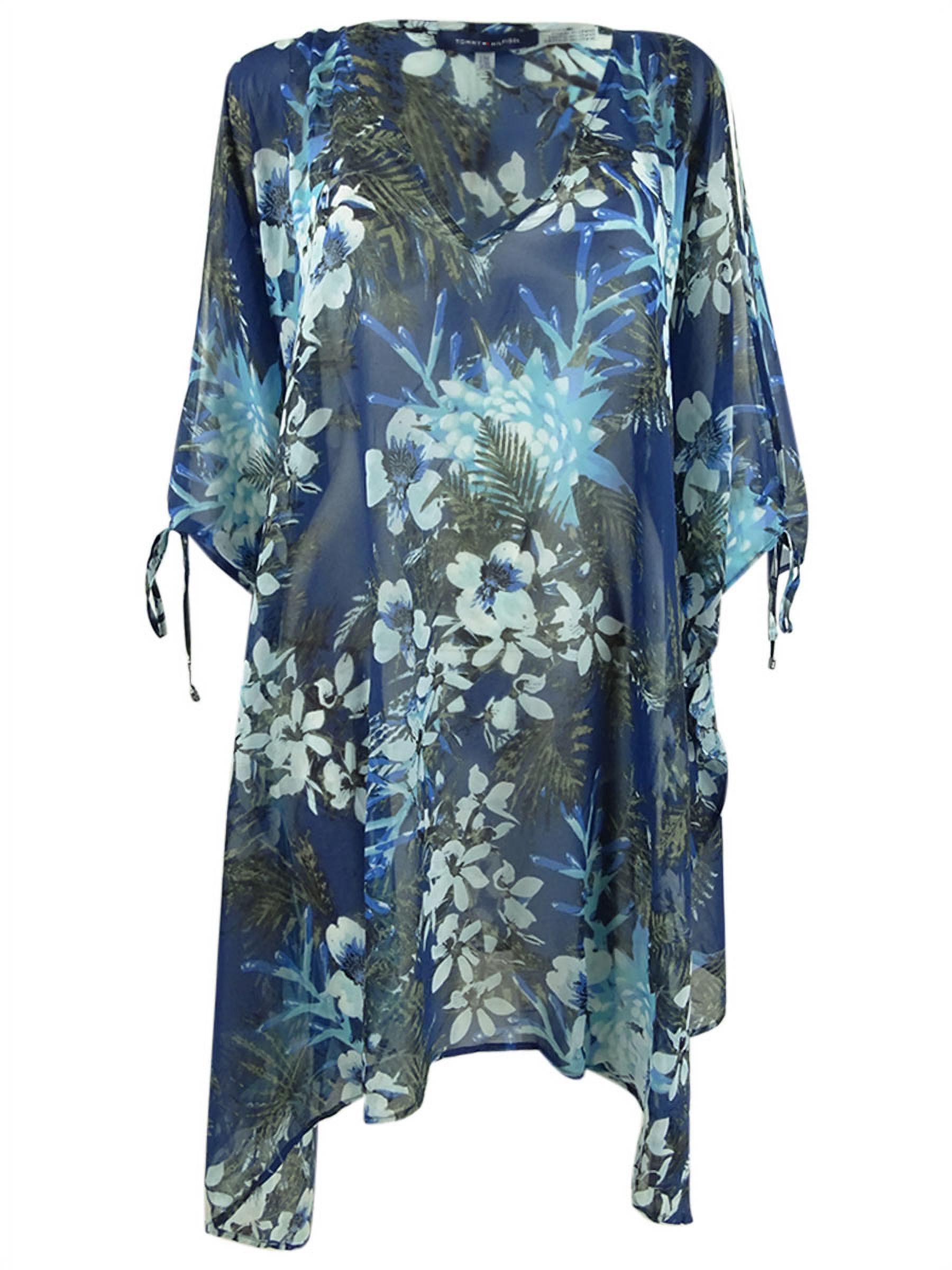Tommy Hilfiger Women's Cold-Shoulder Kaftan Top Swim Cover-Up (Navy, L/XL)